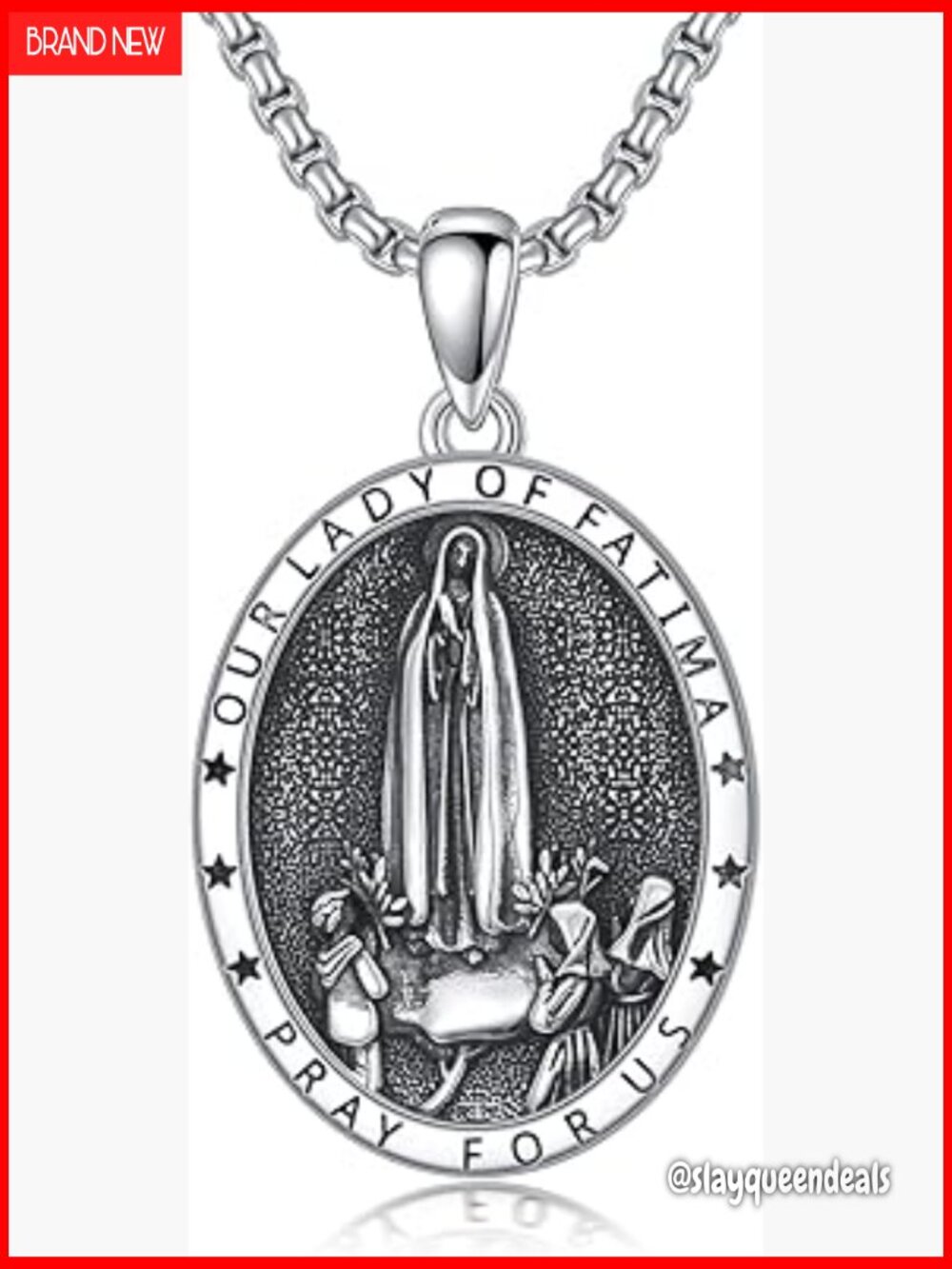 925 Sterling Silver Virgin Fatima Pendant Necklace